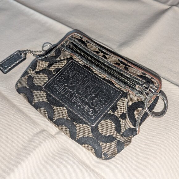 Coach POPPY wristlet coin clutch - black and gray Jacquard Silver Signature C - Picture 3 of 4
